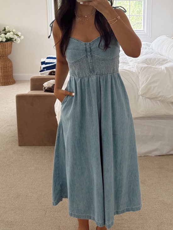 GAP Dresses & Skirts - GAP Light Blue Denim Midi Dress with Smocked Bodice